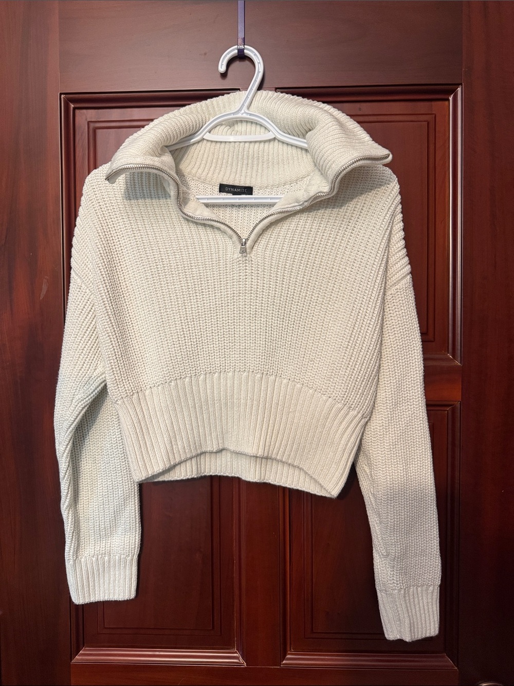 Dynamite Cream Half-Zip Cropped Sweater